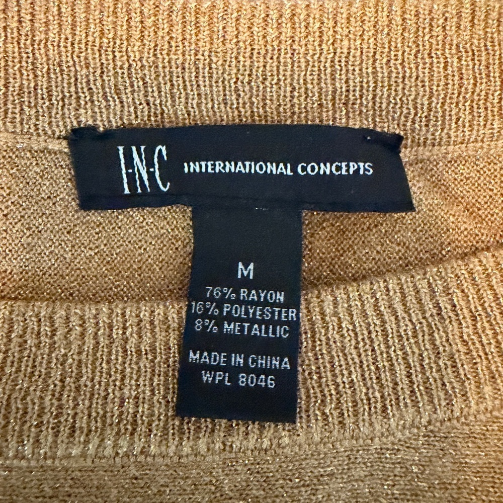INC long sleeve gold metallic Crewneck top / size M - Picture 4 of 8